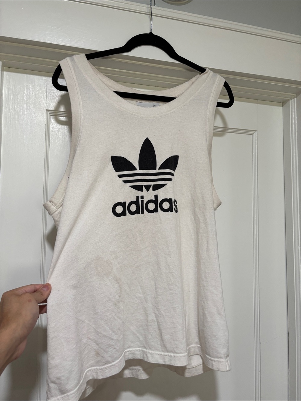 adidas Cream Tank Top with Black Trefoil